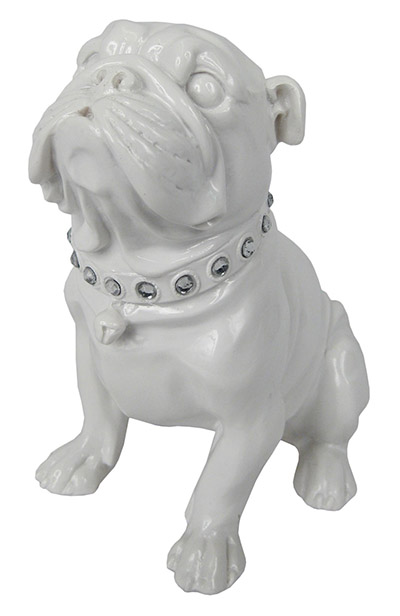 Resin Bulldog Sitting White - Click Image to Close